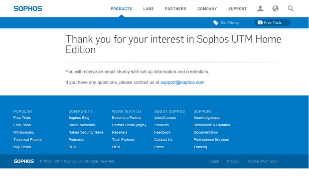 Sophos Registration 3