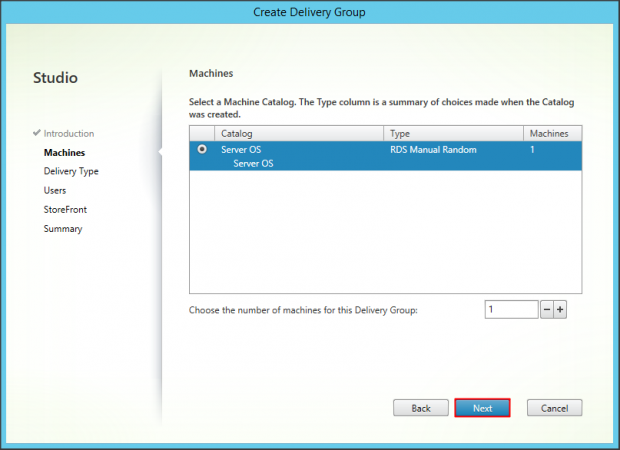 Delivery Group Server  OS - 1