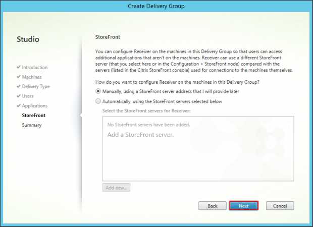 Delivery Group Server  OS - 5